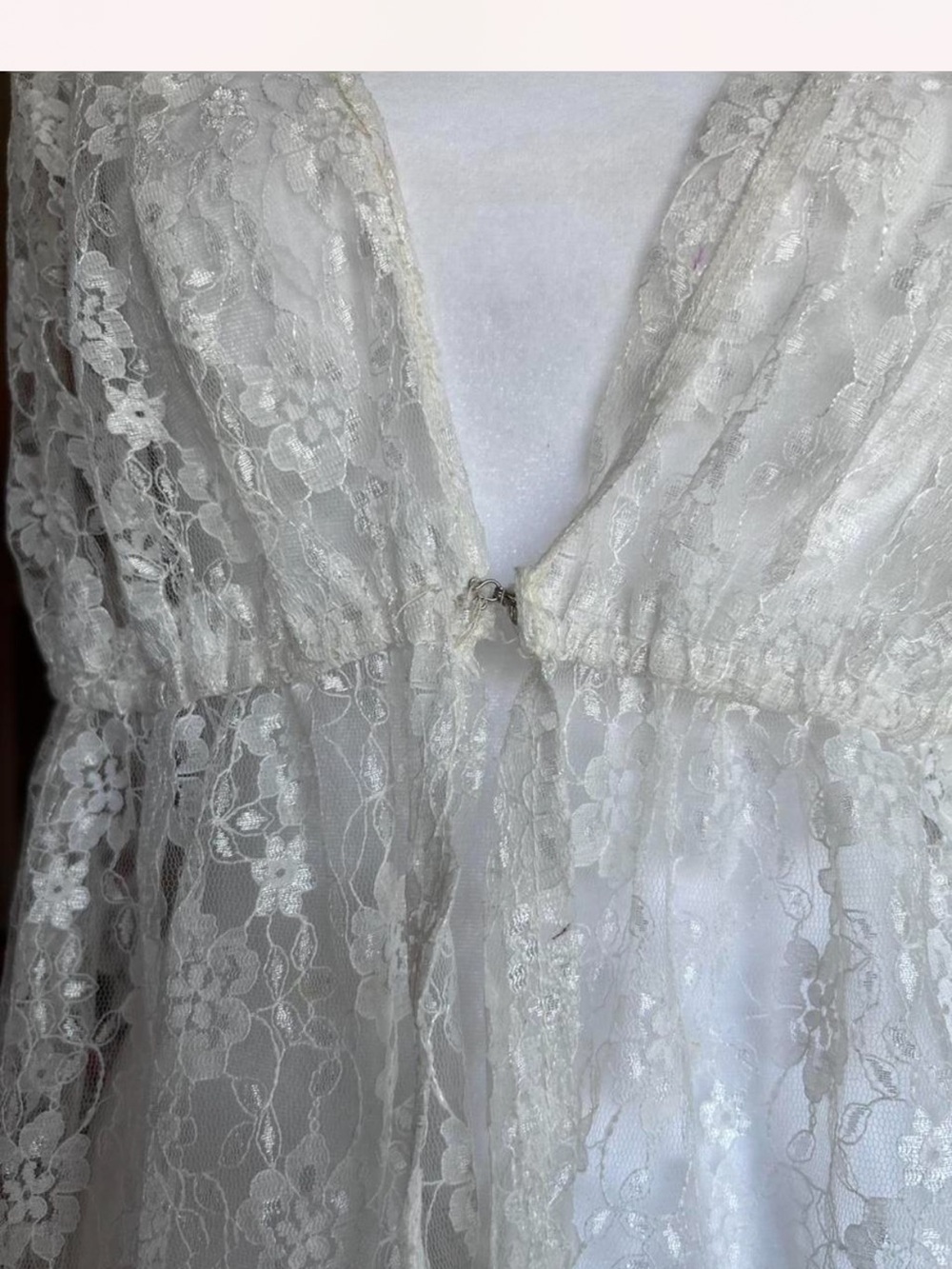 Sheer Lace Maxi Robe with Bow - White Cottagecore Bridal Feminine Coquette Girl - Picture 3 of 4
